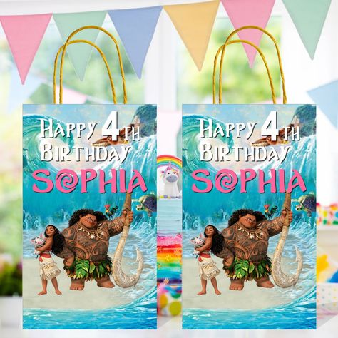 Personalized+Moana+and+Maui+Favor+Loot+Paper+Bag+Printable+Digital+Custom Personalized Loot Bags, Happy 4th Birthday, Moana Party, Loot Bags, Favor Bag, Moana, Party Favor Bags, Party Design, 4th Birthday