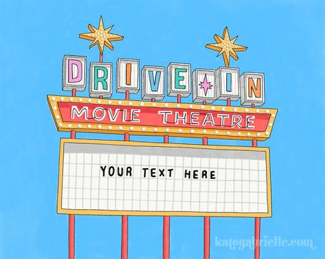 Summer Bujo, Theatre Drawing, Theatre Illustration, Theater Marquee, Date Movie, Movie Marquee, Theatre Sign, Yearbook Themes, Retro Graphic Design