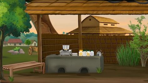 Rural house in the village 2d animation ... | Premium Photo #Freepik #photo #house #home #sky #castle 2d Cartoon Background, Village Animation, Wheat Crop, 3d Couple, Living Room Cartoon, 2d Background, Village Background, Free Green Screen Backgrounds, Free Cartoon Characters