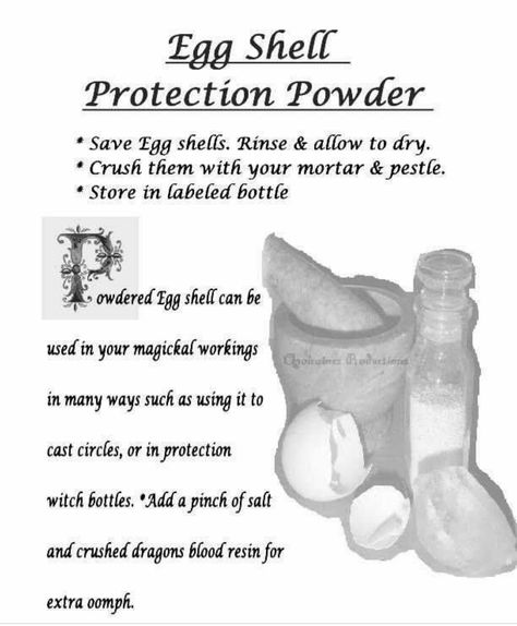 #protectionpowder #eggshells #diy #witchescircle #witch #pagan #celtic #wicca #magic #spellwork Hoodoo Spells, Witchcraft Spells For Beginners, Spells For Beginners, Witch Bottles, Green Witchcraft, Protection Spell, Wiccan Magic, Grimoire Book, Eclectic Witch