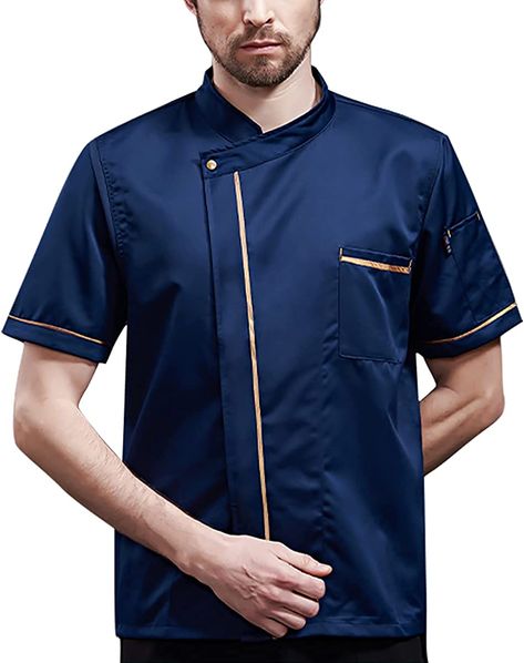 Amazon.com: Unisex Chef Jacket - Shoulder Cool Vent Chef Coat Gold Edge Working Chef Uniform : Clothing, Shoes & Jewelry Chef Jackets Design Woman, Chefs Jacket Design, Chef Coat Design, Chef Jackets Design, Women's Chef Jacket, Chef Uniform, Chef Jackets, Staff Uniforms, Chef Coat