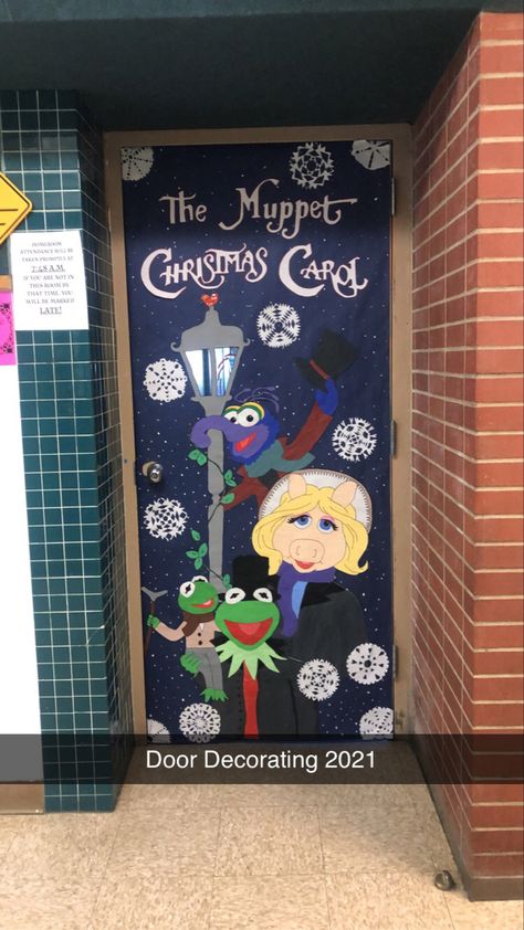 Muppet Christmas Carol Door Decorations, Christmas Movie Theme Door Decorations, Muppets Christmas Carol Decorations, Christmas Carol Door Decorating Contest, A Christmas Carol Door Decorations, Scrooge Door Decorations, Creative Christmas Door Contest, Muppet Christmas Carol Decorations, Christmas Movie Door Decorations