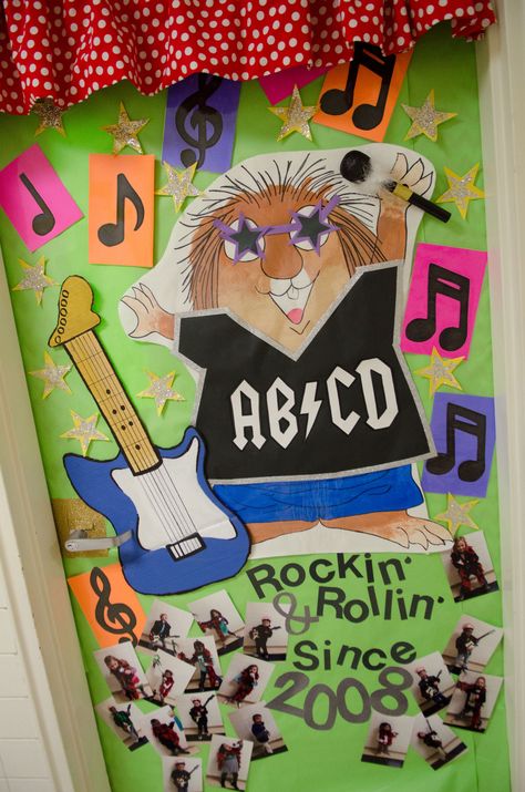 Door Decorations Music Themed Classroom Door, Rock And Roll Door Decorations, Rock Star Theme Classroom, Rock And Roll Classroom Door, Rock And Roll Classroom Theme, Rockstar Room, Roll Door, Gym Door, Map Testing