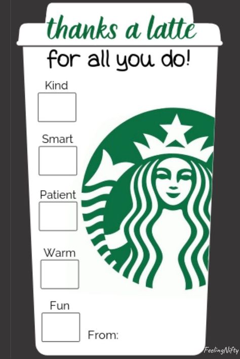 4 Easy Thanks A Latte Teacher Appreciation Gift Ideas - FREE Printable. Learn 4 ways to  use these free printable template as a DIY teacher gift ideas. Use them as a card, gift tags for cups and cookies. The wording on card says Thanks a Latte for All You Do. 3 designs to chose from: Starbucks, Tim Hortons and Dunkin Donuts. Can also be used for Nurse gift ideas. For Christmas, end of year, daycare, etc.. #teacherAppreciation #ThanksALatte #DiyGifts #teacherGifts #nurseGifts Starbucks Appreciation Gift, How To Give A Starbucks Gift Card, Starbucks Gift Card Teacher Appreciation, Teacher Gift Starbucks, Starbucks Gift Card Ideas For Teachers, Starbucks Gift Tags Free Printables, Starbucks Thank You Gift Free Printable, Free Starbucks Printables, Starbucks Template Free Printable