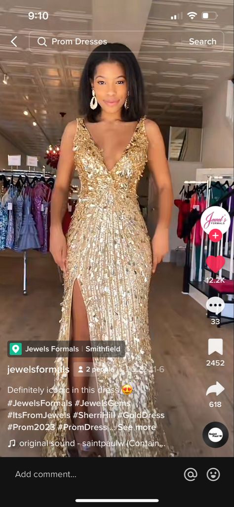 Gold Long Prom Dresses Glitter, Gold Prom Dress Sherri Hill, Gold Prom Dress 2023, Unique Gold Prom Dresses, Gold Prom Dress Blonde Hair, Sparkly Gold Prom Dress, Gold Beaded Prom Dress, Gold Prom Aesthetic, Gold Prom Dress With Date