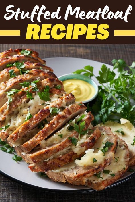 Cheese Steak Meatloaf, Spinach And Cheese Stuffed Meatloaf, Stuffed Meatloaf Recipes Spinach, Mushroom Stuffed Meatloaf, Meatloaf Variations Recipes, Stuffed Meatloaf Recipes Cheese, Cheesy Meatloaf Recipes, Meatloaf With Cheese Inside, Stuffed Meatloaf Recipes