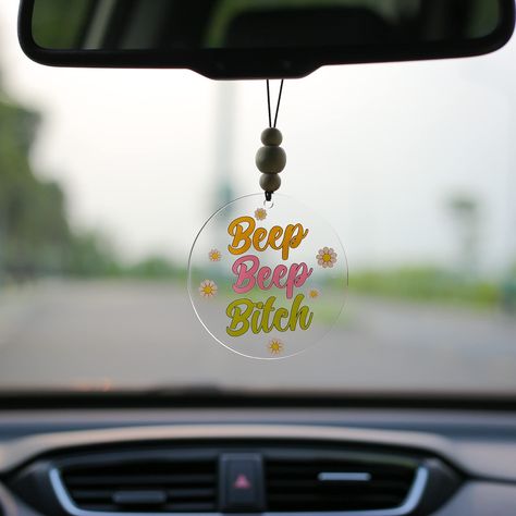 PRICES MAY VARY. This high-quality 2D flat mica plastic car ornament measures 3.5 inches and is 0.06 inches thick. The sleek and modern design features natural wood beads, adding a unique touch to your car or Christmas tree decorations. Comes with two versatile lanyards: one made of coir and the other elastic, allowing you to hang the ornament in multiple ways. Lightweight and durable construction ensures long-lasting enjoyment for both personal use and gifting. Ideal for car enthusiasts, as wel Car Ornaments Diy, Christmas Car Decorations, Car Hanging Accessories, Car Mirror Hangers, Car Charms Rear View Mirror, Mirror Accessories, Keychain Ideas, Car Hangers, Rear View Mirror Accessories