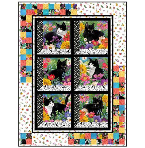 Northcott Fabrics Attic Window Quilts, Applique Books, Cat Quilts, Quilt Panels, Twin Size Quilt, Panel Ideas, Panel Quilt Patterns, Northcott Fabrics, Twin Quilt Size