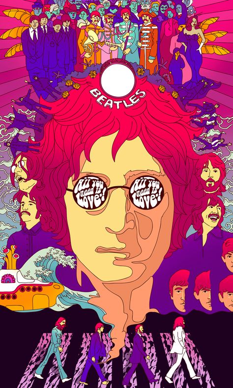 Beatles Artwork, Beatles Wallpaper, Beatles Poster, The Velvet Underground, Art Hippie, Rock Band Posters, Beatles Art, Band Poster, Rock Posters