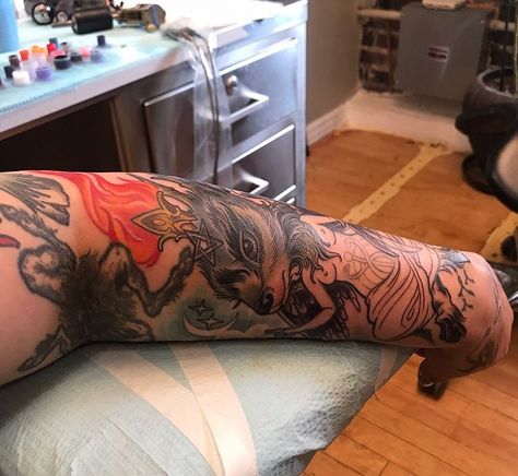 Sleeve tattoo by Kim Saigh at Memoir Tattoo Kim Saigh, Memoir Tattoo, Sleeve Tattoo, Sleeve Tattoos, Tattoo Artists, Tattoos, Color