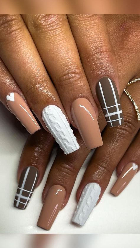 Nails Types, Brown Acrylic Nails, Sweater Nails, Acrylic Nails Coffin Short, Brown Nails, Square Acrylic Nails, Coffin Nails Designs, Fire Nails, Types Of Nails