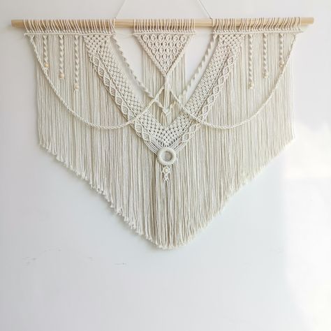 PRICES MAY VARY. The Dimension of the whole piece of macrame artwork: 110 cm long for the wood stick. It is 80 cm from the top to the ends of longest fringe. Eco-friendly Material: This macrame tapestry is Made of natural cotton rope and wooden dowel. The color is ivory. Design: Unique design, macrame wall hanging, boho wall hanging, plant hangers for living room, bedroom, nursery, meditation room, porch, also great gift for friends and family. The Best Gift ideas for birthday, wedding and house Macrame Wall Hanging Pattern Free, Room Workspace, Macrame Curtains, Tapestry Macrame, Living Room Wedding, Macrame Wall Hanging Large, Macrame Headboard, Macrame Tapestry, Macrame Wall Decor