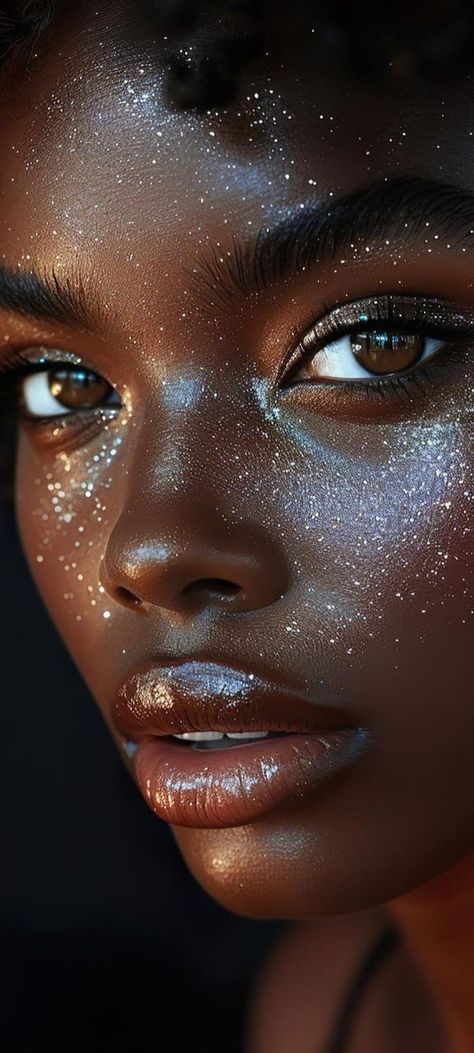 Eyes Photography Aesthetic, Black Women In Gold, Golden Eyes Aesthetic, Glowing Freckles, Life In North Korea, Makeup Masterclass, Galaxy Makeup, Woman In Gold, Face Art Makeup