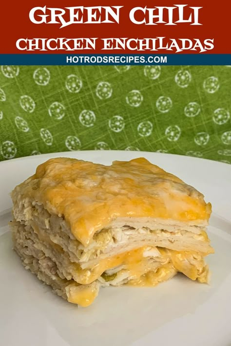 This Green Chili Chicken Enchilada Casserole recipe is super easy to make. Ready in less than 1 hour! Simple ingredients but full of flavor #greenchili #chickenenchilada #hotrodsrecipes Lazy Chicken Enchilada Casserole, Simple Enchilada Casserole, Frozen Enchilada Casserole, Chicken Enchilada Casserole Easy, Green Chili Chicken Enchilada Casserole, Casserole Enchilada, Krolls Korner, Green Chili Chicken Enchiladas, Enchiladas Recipes