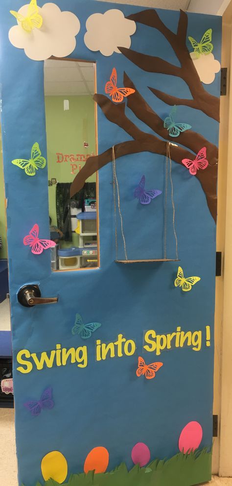 Spring classroom door Spring Decoration Ideas For Classroom, Spring Classroom Decorations Door, Spring Door Designs Classroom, Spring School Decorations Classroom, Spring Prek Door Ideas, Spring Door Kindergarten, Spring Theme Door Decoration, Classroom Door Spring Ideas, Spring Class Decorations