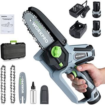 WORKPRO Mini Chainsaw, 6“ Cordless Electric Compact Chain Saw with 2 Batteries, One-Hand Operated Portable Wood Saw with Replacement Guide Bar and Chain for Gardening Tree Branch Pruning, Wood CuttingBattery Holder for 4x 20V Dewalt Batteries | 20V Battery Holder Dewalt | Battery Storage for Dewalt | Wall Mount for Dewalt 20V Batteries Chainsaw Reviews, Battery Powered Chainsaw, Dewalt Battery, Cordless Chainsaw, Mini Chainsaw, Pruning Saw, Electric Chainsaw, Electric Saw, 8 Seconds