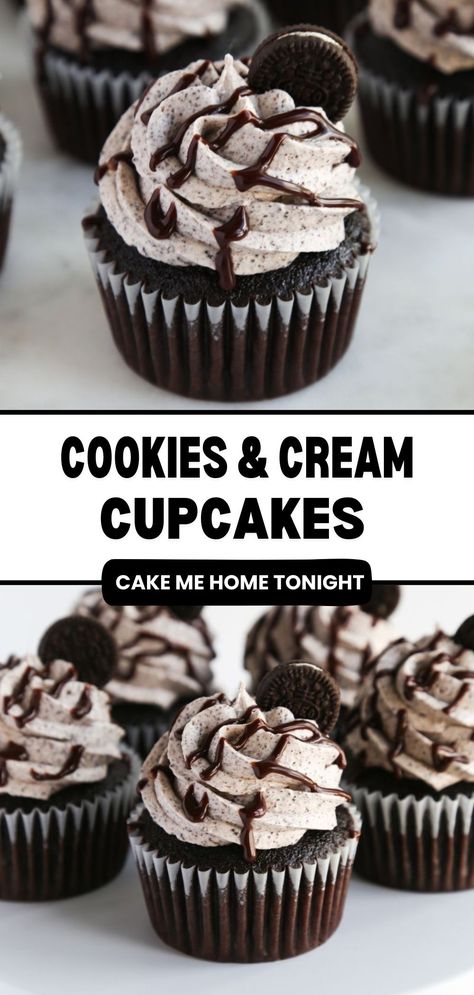 Cookie And Cream Cupcakes, Delicious Cupcakes Recipes, Cream Cupcakes, Gourmet Cupcakes, Cupcake Flavors, Easy Baking Recipes Desserts, Sweet Snacks Recipes, Baked Dessert Recipes, Lost 100 Pounds