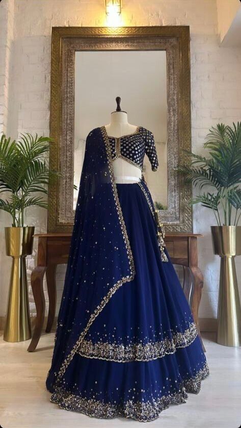 Add some sparkle to your wardrobe with these stunning Pakistani Designer Heavy Indian Lengha Lehenga Choli! Available in beautiful blue color, stitched up to size S,XL(44 inches), made with heavy georgette material. Perfect for weddings and parties. Get your hands on this ethnic wear now! #PakistaniDesigner #LehengaCholi #WeddingWear #EthnicFashion #BridalFashion #eBay #eBayStore #eBaySeller #Lengha #Blue #India #HeavyGeorgette #Doesnotapply #Women #BridalFashion https://www.ebay.com/itm/29... Indian Wedding Bridesmaids, Indian Lengha, Heavy Lehenga, Red Lehenga Choli, Simple Lehenga, Desi Wedding Dresses, Lehenga Choli Wedding, Floral Lehenga, Lehenga Designs Simple