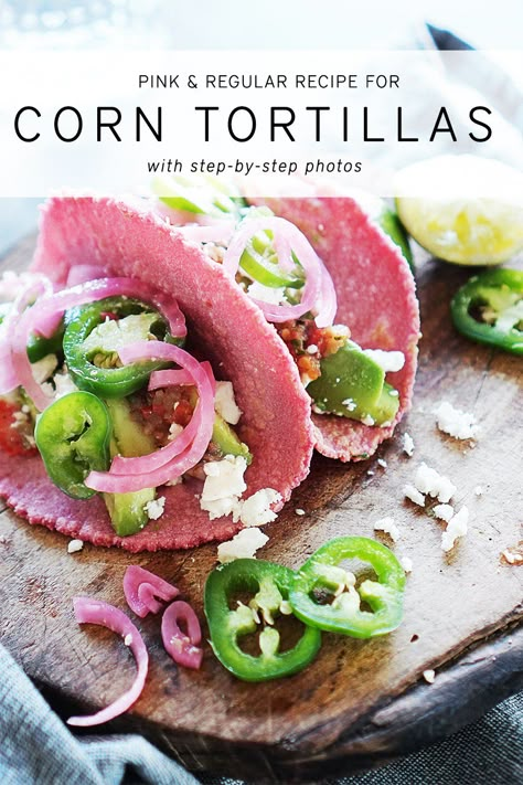 Corn Images, Pink Party Foods, Corn Tortilla Recipes, Tortillas Recipe, Homemade Corn Tortillas, Mexican Kitchen, Pink Food, Barbie Food, Tortilla Recipe