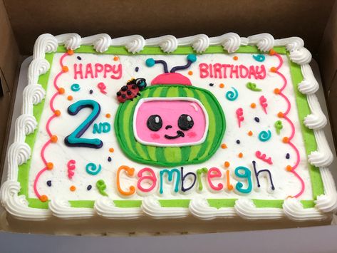 Cocomelon Sheet Cake Ideas, Cocomelon Sheet Cake, Coco Melon Theme Cake, Cocomelon Cake Ideas, Sheet Cake Ideas, Cocomelon Cake, Kid Cakes, Cupcake Business, Sheet Cake Designs