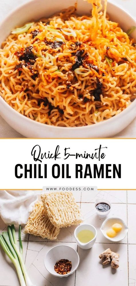 Indulge in the exquisite flavor of Chili Oil Ramen, a dish that elevates instant noodles to new heights. With its bold chili oil, garlic, ginger, and soy sauce, this dish offers a perfect blend of spicy, savory, and aromatic flavors. The wavy noodles soak up the delectable sauce, delivering a sensational slurping experience. This 5-minute recipe is incredibly easy and quick to make, yet will make you feel like you're dining at your favorite takeout restaurant. Full recipe on my blog! Chili Oil Ramen, Garlic Chili Oil Noodles, Chili Ramen, Chili Oil Noodles, Garlic Chili Oil, Spicy Ramen Noodles, Quick Chili, Oil Noodles, Hot Chili Oil