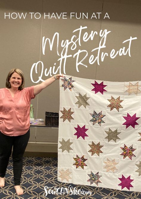 How to Have Fun at a Mystery Quilt Retreat Mystery Quilts Ideas, Quilting Retreat Ideas, Mystery Quilt Patterns, Free Sewing Patterns For Beginners, Sewing Patterns For Beginners, Sewing Retreats, Retreat Ideas, Quilt Retreat, Free Sewing Patterns