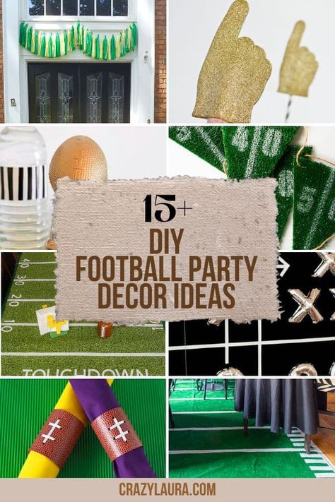 Bring the stadium to your living room! Discover unique DIY decor ideas to turn your football viewing party into a memorable event.#PartyDecor #AmericanFootball #SuperBowl Football Centerpiece Ideas Diy, Football Party Decorations Diy, Football Decorations Diy, Tailgate Diy, Boys Football Party, Diy Football Party, Tailgate Party Decorations, Football Viewing Party, Football Centerpieces