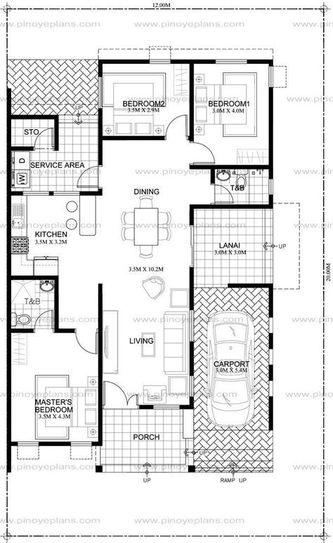 Pelan Lantai Rumah, Bedroom Bungalow, 5 Bedroom House Plans, One Storey House, Pelan Rumah, Bungalow Floor Plans, Two Bedroom House, Free House Plans, 2 Bedroom House Plans