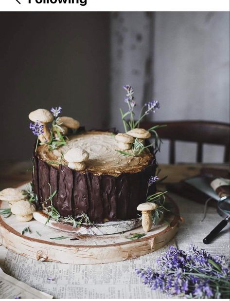 Woodsy Cake, Forest Wedding Cake, Forest Theme Cakes, Wedding Cake Forest, Woodland Wedding Cake, Fairy Tale Wedding Cake, Stump Cake, Magical Food, Mushroom Cake