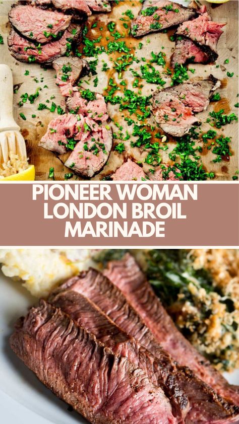 This London Broil Marinade recipe is a flavorful blend of soy sauce, balsamic vinegar, Worcestershire sauce, olive oil, lemon juice, garlic, ginger, and brown sugar. It takes around 30 minutes to prepare and serves 4 people. London Broil Marinade, Grilled London Broil, Broiled Steak, London Broil Recipes, Beef Entrees, London Broil, Healthy Dinner Recipe, Marinade Recipes, Beef Dishes