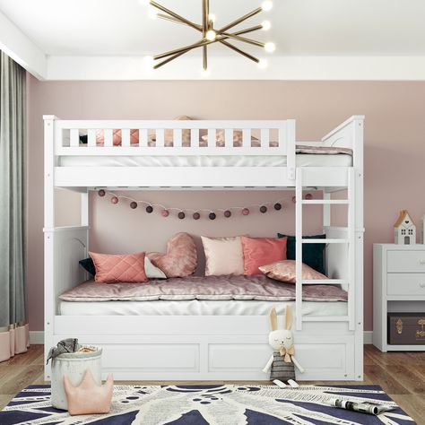 When your family is growing and your space is not enough, this Full Over Full Bunk Bed with Trundle offers the perfect space-saving solution. Lower Bed, Full Size Bunk Beds, Full Over Full Bunk Bed, Wood Bunk Bed, Solid Wood Bunk Beds, Full Bunk Bed, Wood Bunk Beds, Bed With Trundle, Bunk Bed With Trundle