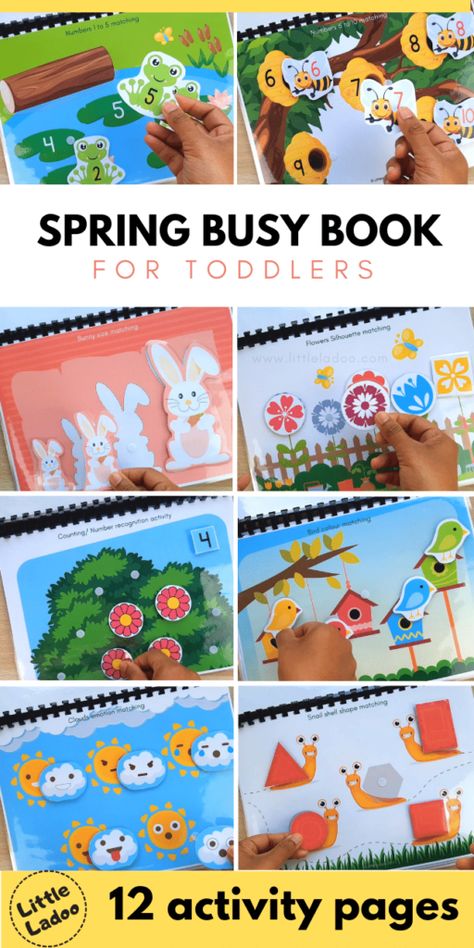 Spring Busy Book for Toddlers with 10 Interactive Learning Activities Spring Flowers Coloring Pages, Busy Book For Toddlers, Diy Busy Books, Activity Books For Toddlers, Flowers Coloring Pages, Beautiful Spring Flowers, Montessori Toddler Activities, Flowers Coloring, Learning Cards