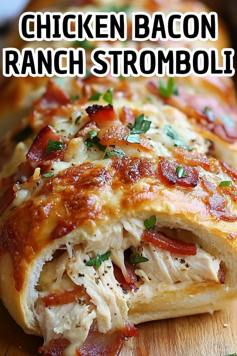 Chicken Bacon Ranch Stromboli - Delicious Recipes - Easy Cooking Ideas and Tasty Dishes Chicken Bacon Ranch Stromboli, Chicken Bacon Ranch Stromboli Recipe, Chicken Stromboli Recipe, Easy Cooking Ideas, Chicken Bacon Ranch Wrap, Zesty Ranch, Ranch Sauce, Stromboli Recipe, Chicken Crispy