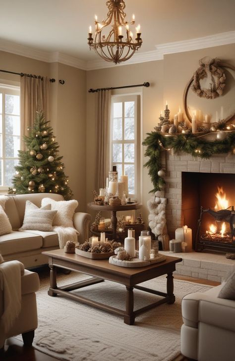 Cozy Christmas Aesthetic Living Room, Christmas Living Room Decor Cozy, Christmas Living Room Decorations, Red And Green Decor, Festive Fireplace, Christmas Living Room Ideas, Cozy Decor Ideas, Cozy Christmas Living Room, Cute Christmas Ideas