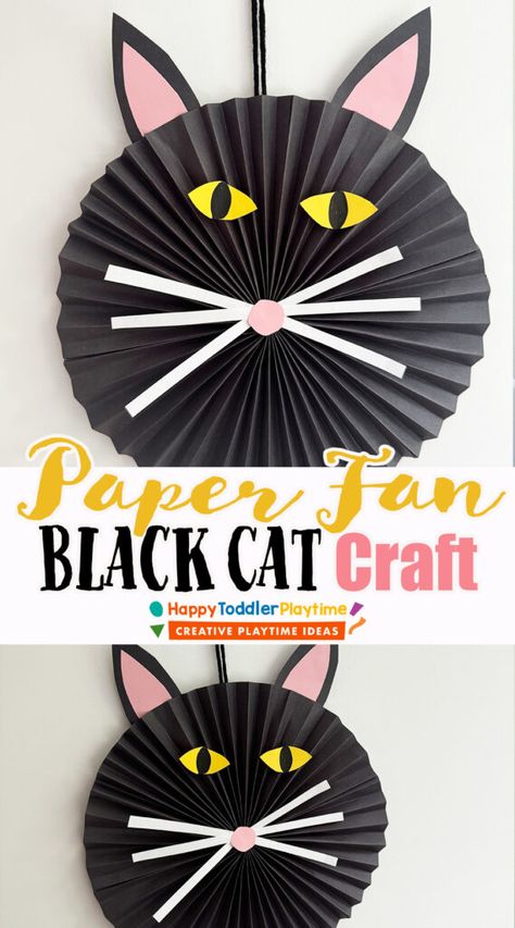 Paper Fan Black Cat Craft - Happy Toddler Playtime October Toddler Crafts, Black Cat Craft, Cat Crafts Preschool, October Crafts, Math Stem, Paper Fan, Cat Kids, Paper Fans, Cat Crafts