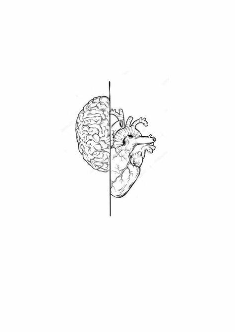 Neurosurgeon Tattoo, Medical Related Tattoos, Tattoo Inspiration Men Chest, Head Vs Heart Tattoo, Half A Heart Tattoo, Psychologist Tattoo, Tattoo Ideas 2024, Physical Therapy Tattoo, Atomically Heart Tattoo