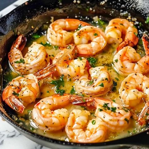 Skillet Shrimp Recipes Garlic Butter, Garlic Shrimp With Broccoli, Peel On Shrimp Recipes, Brown Sugar Shrimp, Lemon Garlic Prawns, Shrimp And Lemon Recipe, Scallop And Rice Recipes, Easy Garlic Shrimp Recipe, Pan Fried Shrimp Butter Garlic