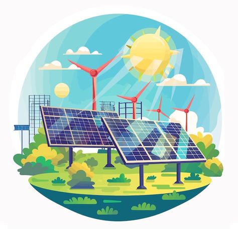 Solar Energy Illustration, Solar Energy Poster, Solar Illustration, Solar Drawing, Save Energy Poster, School Study Ideas, Wind Turbine Generator, Solar Energy Projects, Solar Power Plant