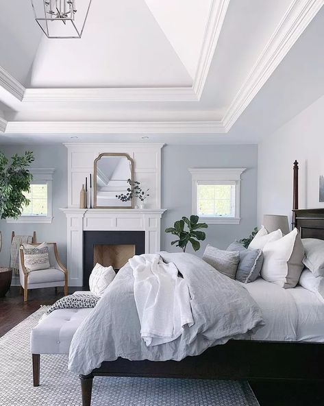 40 Blue-Gray Paint Colors to Inspire Your Next Reno Light Blue Bedroom, Blue Gray Bedroom, Blue Gray Paint Colors, Fresh Bedroom, Suite Design, Light Blue Walls, Blue Bedroom Decor, Haus Am See, Bedrooms Ideas