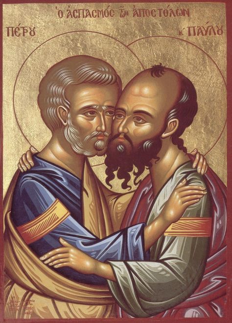 Full of Grace and Truth: Homily on Sts. Peter and Paul the Apostles, by St. Gregory Palamas Paul The Apostle, St Peter And Paul, San Paolo, Saint Peter, Art Sacre, Russian Orthodox, Eastern Orthodox, Byzantine Art, Byzantine Icons