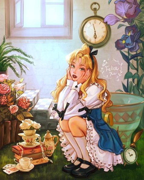 Alice In Wonderland Fanart, Alice In Wonderland Artwork, The Garden Of Words, Wonderland Artwork, Alice In Wonderland Aesthetic, Alice In Wonderland Characters, Alice Liddell, Disney Fanart, Alice Madness