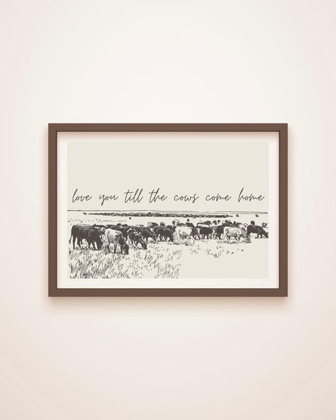 The "I Love You Till the Cows Come Home" Western Wall Art Poster captures the essence of cowboy and cowgirl art, making it ideal for home, apartment, or nursery decor. This wedding digital download adds a charming touch to any space. THIS IS A DIGITAL PRODUCT. No physical product will be shipped to you. Included with purchase:  Instant download of high-quality JPG files available in the following sizes: 11 x 14  11 x 17 16 x 20 18 x 24  24 x 36  All Hat Creative artwork is intended for personal Cowboy Farmhouse Decor, Abstract Cow Art, Vintage Western Wall Art, Western Wall Prints, Western Bedroom Wall Decor, Modern Cowboy Decor, Western Boy Nursery, Western Apartment Decor, Cowboy Home