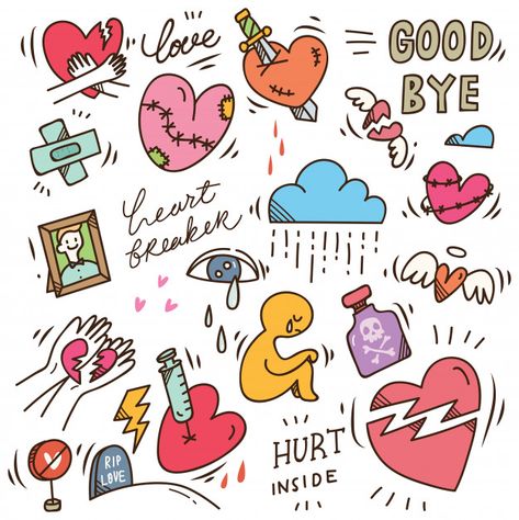 Break Up Illustration Simple, Breakup Doodles, Heartbreak Doodle, Doodles Stickers, Doodle Background, Simple Drawings, Creepy Drawings, Cartoon Doodle, Cute Easy Doodles