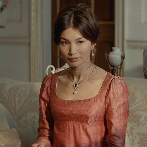 Gemma Chan as Julia Thistlewaite Mr Malcolm's List, Oliver Jackson Cohen, Gemma Chan, Freida Pinto, Just Jared, Short Film, Cross Necklace, Hoop Earrings, Drop Earrings