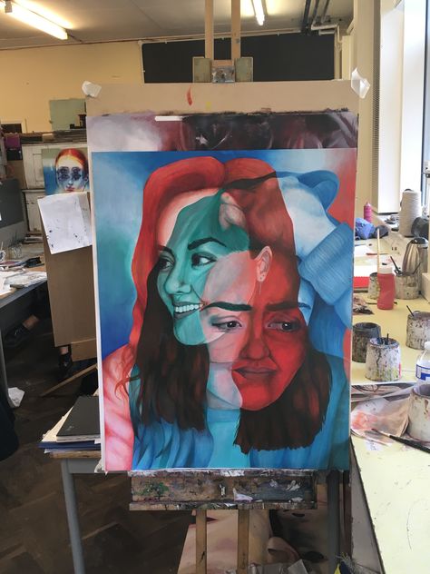 A level Art 'Distorted Emotion' inspired by Alex Garant, David Theron and Clara Lieu Hiding Art Inspiration, Layers Of Personality Art, Contrast Portrait Art, Layers Of Emotion Art, Personal Expression Art, Emotions Igcse Art, Change Gcse Art, Portraiture A Level Art, Concealed And Revealed Art