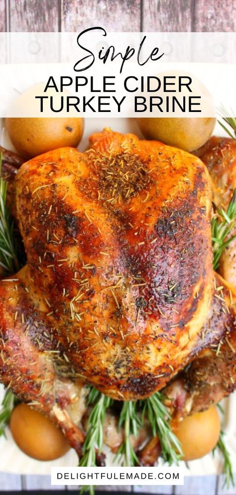 This Simple Apple Cider Turkey Brine recipe is the key to roasting the most amazing Thanksgiving bird! Made with apple cider, brown sugar, spices and herbs, this turkey brine recipe will be your new go-to for every holiday meal! Making a brine for your turkey is a relatively simple process. The main ingredients are salt and water, but beyond that, you can really customize the seasoning and spices to your tastes. Turkey Marinade Recipes Thanksgiving, Cider Turkey Brine, Apple Cider Turkey Brine, Apple Cider Turkey, Easy Turkey Brine, Turkey Marinade, Turkey Brine Recipe, Turkey Spices, Herb Turkey