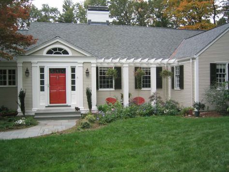 . Front Door Overhang Entrance, Napa Farmhouse, Front Porch Pergola, Front Door Overhang, Door Overhang, Patio Addition, White Pergola, Pergola Diy, Pergola Curtains