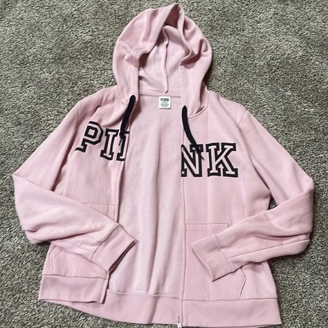 VS Pink full zip up Victoria Secret Zip Up Hoodie, Pink Zip Up, Jade Aesthetic, Pink Hoodie Outfit, Hoodie Outfit Aesthetic, Brian Quinn, Dream Birthday, Hat Aesthetic, Vs Pink Hoodie