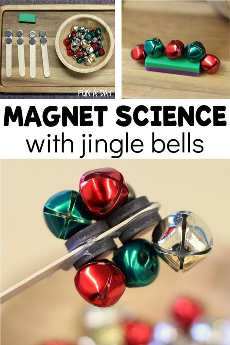 Explore magnets with jingle bells - a great Christmas science activity for preschool! Super easy to set up, and there's just something so engaging about jingle bells. My preschoolers played and experimented for hours! Magnet Science, Magnets Science, Moana Bebe, Christmas Learning, Preschool Christmas Activities, Christmas Science, December Activities, Christmas Stem, Preschool Science Activities