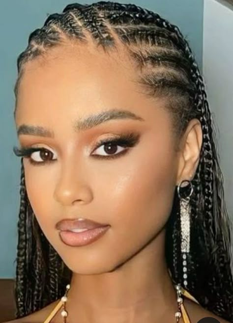 Goddess Braids Cornrows Ghana, Multiple Cornrow Hairstyles, Braided Hairstyles For Black Women On Natural Hair, Cornrows On Round Face, Box Braids With Cornrows On The Side, Fulani Braid Hairstyles For Black Women, Cornrows Extensions Braids, Corn Row Designs Black Women, Cornrow Braids With Natural Hair